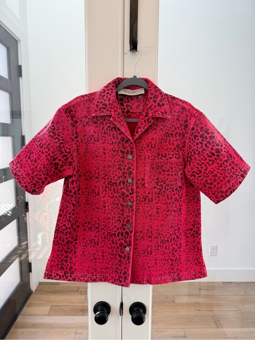 Golden Goose Pink Leopard Denim Short Sleeve Shirt